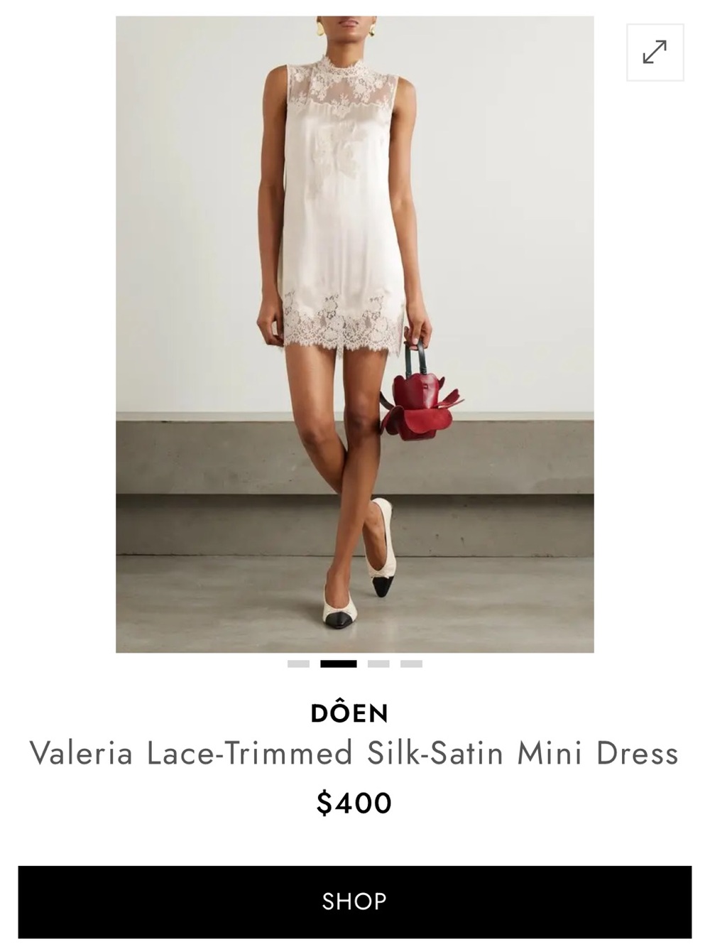 DOEN NWT Valeria Lace-Trimmed Silk-Mini Dress in Cream